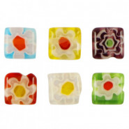 Millefiori beads square flower 6mm - Multicolor